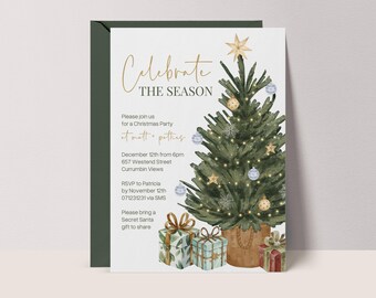 Editable Painted Christmas Invite: Holiday Invitation Printable, Digital Download  #WC3