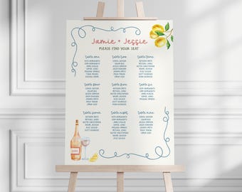 Illustrated Wedding Seating Chart: Mediterranean Italian Style A1 #WL3