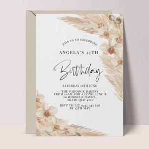Instant Birthday Party Invitation | Bohemian Birthday Invitation Template | Printable Pampas Party Invitation | Easy to Edit | BOHO PAMPAS