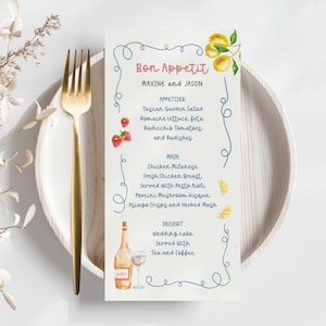 Hand Drawn Wedding Menu Template: Editable Italian Summer, Printable Multiple Sizes #WL3
