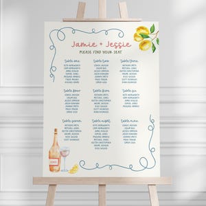 Modèle illustré de plan de table pour mariage | Plaque de mariage modifiable personnalisée | Italienne méditerranéenne dessinée à la main | Téléchargement instantané | LOTUS BLANC