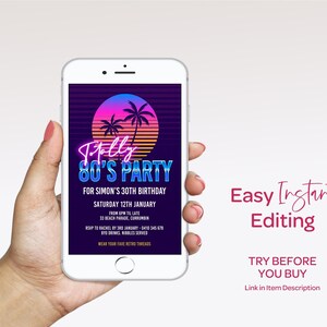 80s Party Invitation: Miami Vibe Neon Birthday Invite Template, Instant Download #80MV bild 7