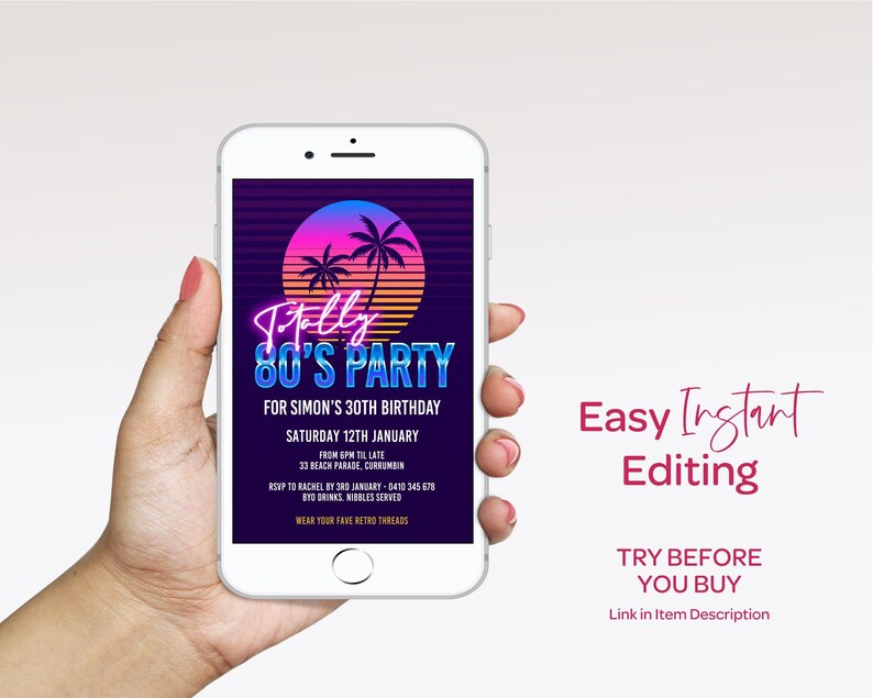 80s Party Invitation: Miami Vibe Neon Birthday Invite Template, Instant Download #80MV bild 7