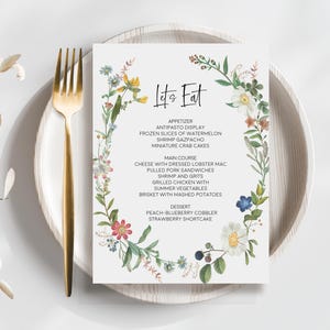 Plantilla de menú de boda con flores silvestres / Menú de boda personalizado / Descarga instantánea / Imprimible / Plantilla digital / Menú de compromiso / JARDÍN VINTAGE