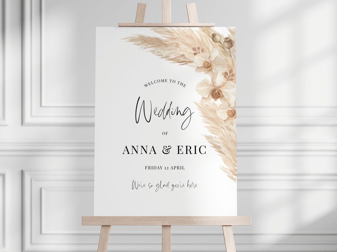 Boho Pampas Wedding Sign - Customizable Bohemian Welcome Decor #BP3 - Etsy