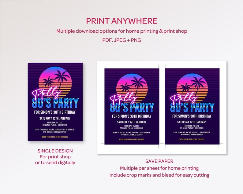 80s Party Invitation: Miami Vibe Neon Birthday Invite Template, Instant Download #80MV bild 6