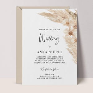 Boho Pampas Wedding Invitation Template | Custom Wedding Invitation, Instant Download Print Yourself DIY Neutral | Bohemian Invite #BP3