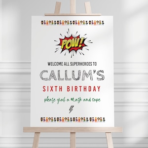 Superhero Party Welcome Sign | Cute Custom Super Hero Birthday Welcome Sign | Superhero Signage | Instant Download | CARTOON HERO