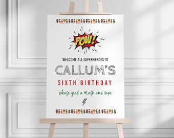 Superhero Party Welcome Sign, Cartoon Style Birthday (Editable Digital Template) #CH3