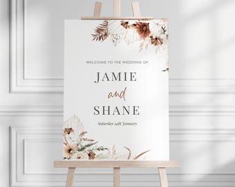 Wedding Welcome Sign: Boho Chic Editable Template, Pampas Neutral (Printable PDF) #SMB3