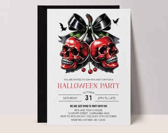 Halloween Party Invitation: Modern Minimalist Cherry Skulls Template (Instant Download) Editable, Printable #CS9