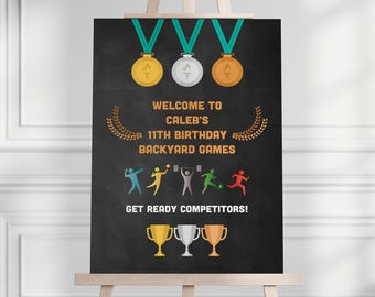 Sports Birthday Welcome Sign: Printable Kids Party Decor Canva Template #OL3