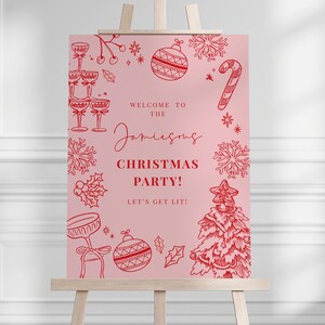 Hand Drawn Christmas Welcome Sign: Illustrated Whimsical Signage, Red Pink Holiday Printable #WH3 bild 1