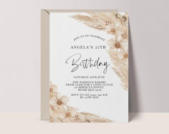 Boho Pampas Birthday Invitation Template | Printable Party Invite (Digital Download) #BP3