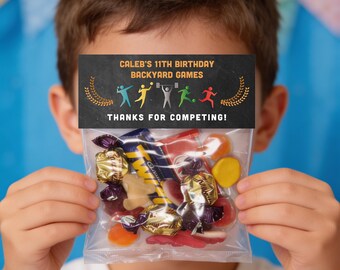Verjaardagslollyzakjes: sportfeestthema, bewerkbare kinderbedankjes, instant CANVA-sjabloon #OL3