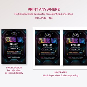 Neon Gaming Invite for Boys, Gamer Party Invitation, Digital Download, Printable, Video Game #GO3 image 5