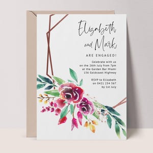 Engagement Invitation Template, Elegant Watercolor Flowers & Copper Hexagon Artwork, Editable Printable Invite Engagement Celebration #CP3