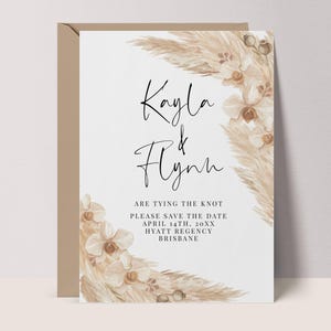 Pampas Save The Date Wedding Template | Printable Boho Save The Dates, Instant Download Custom Bohemian Wedding Date Card, BOHO PAMPAS #BP3