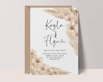 Pampas Save The Date Wedding Template: Printable Boho Cards, Instant Download, Bohemian #BP3