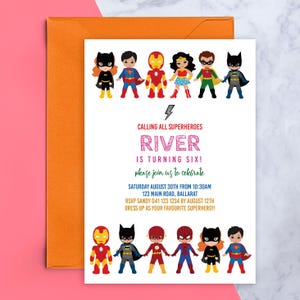 Invitación de superhéroe infantil, estilo caricatura (editable, descarga instantánea) #CH3 imagen 5