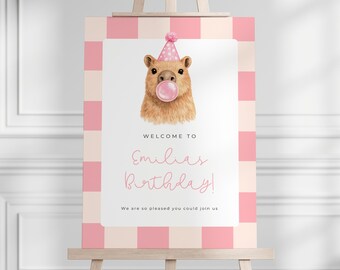 Capybara Sign Birthday Welcome: Printable Girls Party Decor Canva Template #BB1