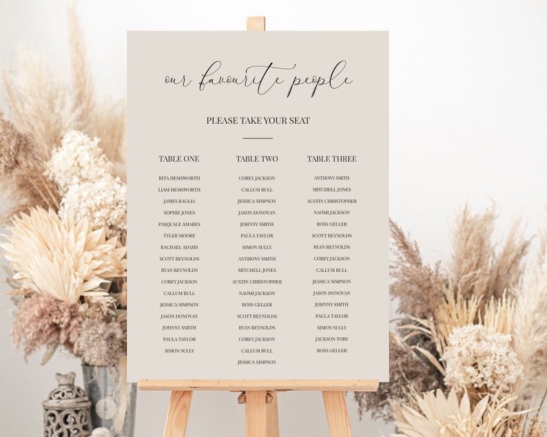 Minimalist Wedding Seating Chart Template Editable Printable Wedding