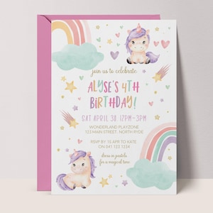 Editable Unicorn Birthday Invitation Template, Magical Rainbow Birthday Party Invite, Pastel Rainbow UNICORN Printable Invitation #MU3