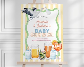 Bottles and Cocktails Welcome Sign: Printable Baby Shower Decor Canva Template #BC1