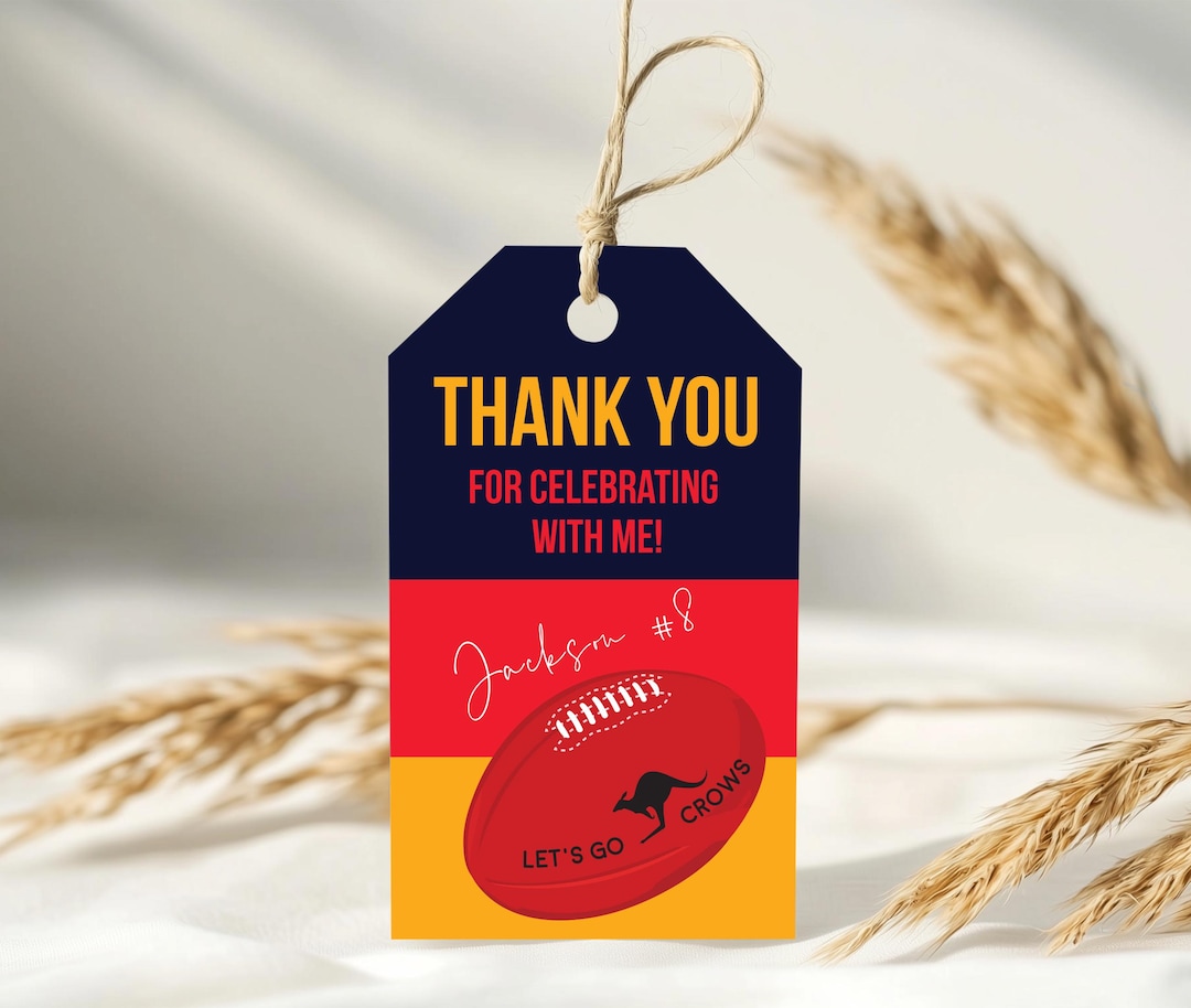 Adelaide AFL Themed Party Thank You Tags, Personalized Crows Birthday — free download