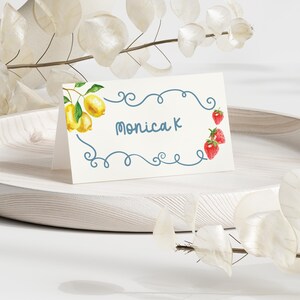 Plantilla para tarjeta de lugar / Tarjetas de lugar para bodas personalizadas / Imprimibles / Dobladas y planas / Cena mediterránea / Dibujadas a mano / LOTO BLANCO