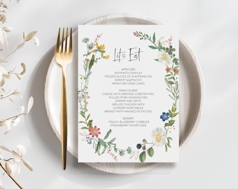 Wildflower Wedding Menu Template, Floral Vintage Design (Digital Download) #VG3