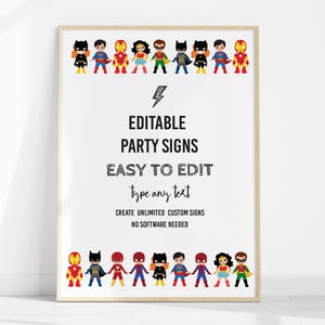 Printable Superhero Party Signs | Editable Superhero Birthday Party Signage | Instant Download Easy Online Edit | CARTOON HERO #CH3