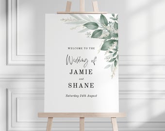 Wedding Welcome Sign: Greenery Watercolor - Instant Download Editable #MS3
