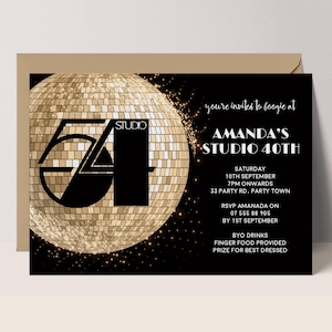 Studio 54 Party Invitations | Disco Gold Birthday Party Invitation Template | Instant Download | Printable Birthday Invite | STUDIO 54 #S54