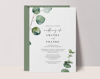 Greenery Wedding Invitation: Eucalyptus Design (Printable, Editable) #NG3