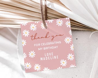 Editable Daisy Thank You Tags - First Birthday Favor Template #DS3