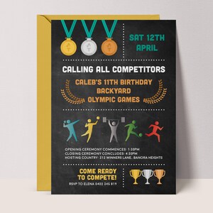 Olympische Spiele Geburtstagseinladung Vorlage | Olympische Geburtstagseinladung | Elektronisch einladen | Sofortdownload | Drucken Sie sich selbst eine Textnachricht
