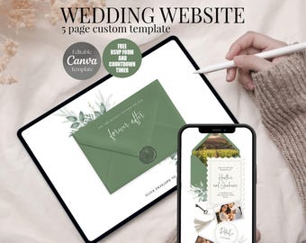 Wedding Website with RSVP: Greenery Sage Canva Template #MS3