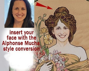 Personalized portrait Alphonse Mucha Art Nouveau poster Portraits from photos Vintage Art deco Style Hand drawn Digital Unique gift