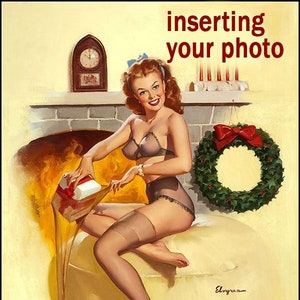 Christmas Sexy Woman PinUp Custom portrait from photo Personalized Christmas poster PinUp art Realistic Style Digital Christmas gift