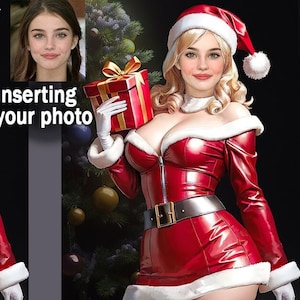 Christmas girl Custom portrait from photo Personalized Christmas PinUp poster Sexy PinUp art Classic Realistic Style Digital Christmas gift