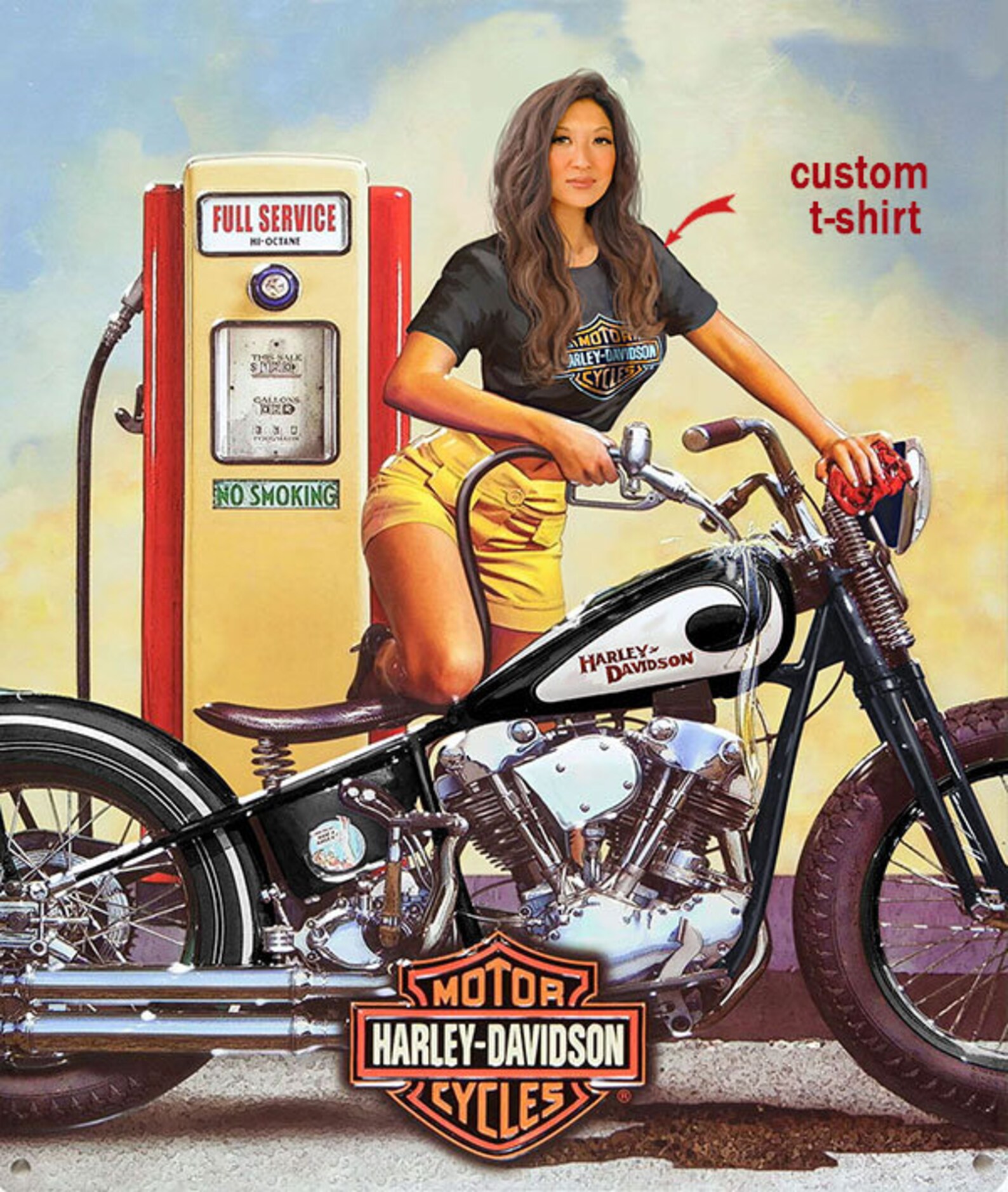 Vintage Motorcycle Pin up Art Custom Portrait From Photo Personalized ...