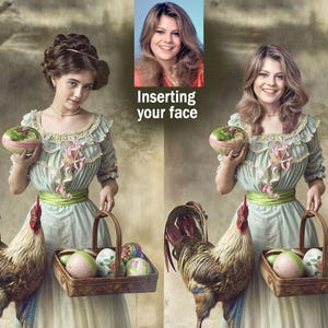 Easter Woman Custom portrait from photo Personalized Classic Retro poster Realistic Style Individual  Glamorous Hand drawn Digital gift