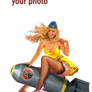 Bomber girl, Personalized portrait, Military art, Realistic Style Vintage, Custom Portraits from photo, Hand drawn, Digital Military gift inserting your face