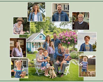 Custom Family and Pet Composite Art, Merge Multiple Photos into One, Digital Portrait from Separate Pictures, Unique Group Gift
