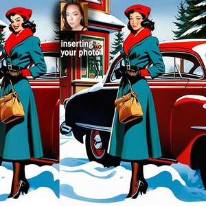 Christmas Retro PinUp Custom portrait from photo Personalized Christmas Woman poster Sexy PinUp art Realistic Style Digital Christmas gift