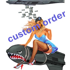 Bomber girl, Personalized portrait, Military art, Realistic Style Vintage, Custom Portraits from photo, Hand drawn, Digital Military gift Custom order