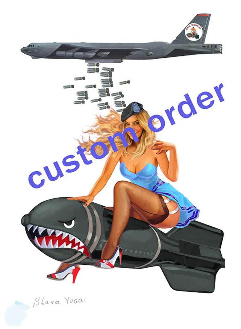 Bomber girl, Personalized portrait, Military art, Realistic Style Vintage, Custom Portraits from photo, Hand drawn, Digital Military gift Custom order