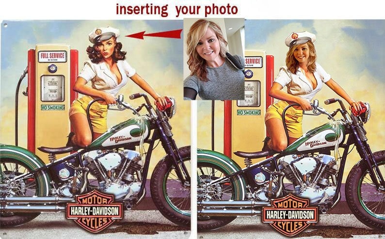 Vintage Motorcycle Pin up Art Custom Portrait From Photo Personalized ...