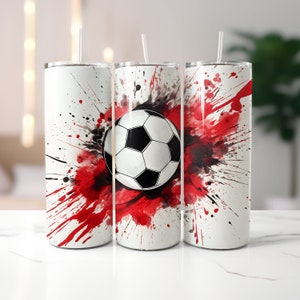 Rot und Schwarzer Fußball für 20 Unzen Skinny Becher | Sublimationsdesign | Gerade & Verjüngt | PNG | Kommerzielle Nutzung inklusive